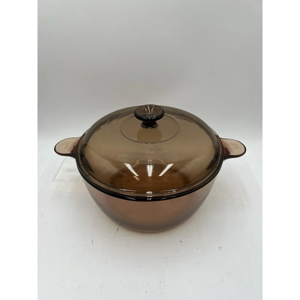 Vintage Corning VISIONS Amber 4.5L 5 Qt Dutch Oven Pot w/ Lid USA